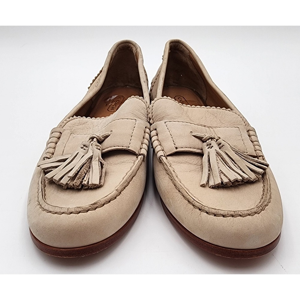 Coach Haydee Tassel Loafers Womens 9 B Beige Leather Whipstitch Slip On VGC - Picture 6 of 14